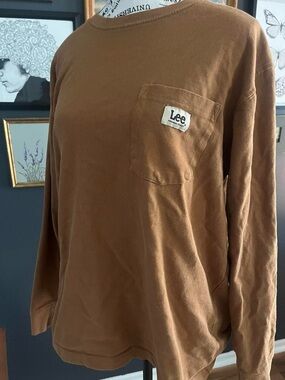 Vintage Lee Men’s Long-Sleeve Pocket Tee in Brown - Size Large Y2K